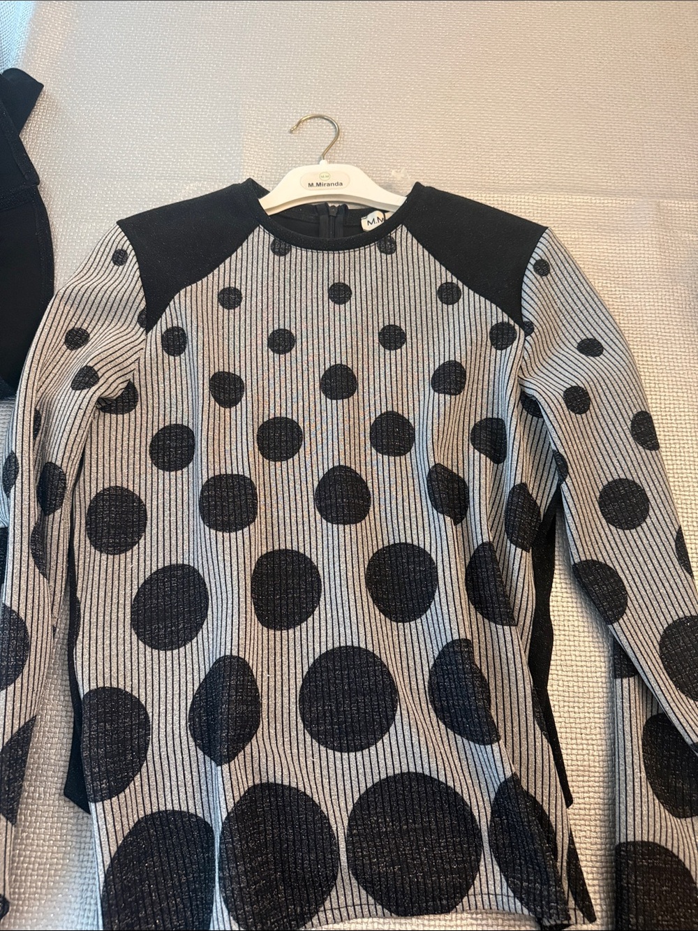 Striped Polka Dot Knit Top with Contrast Shoulders